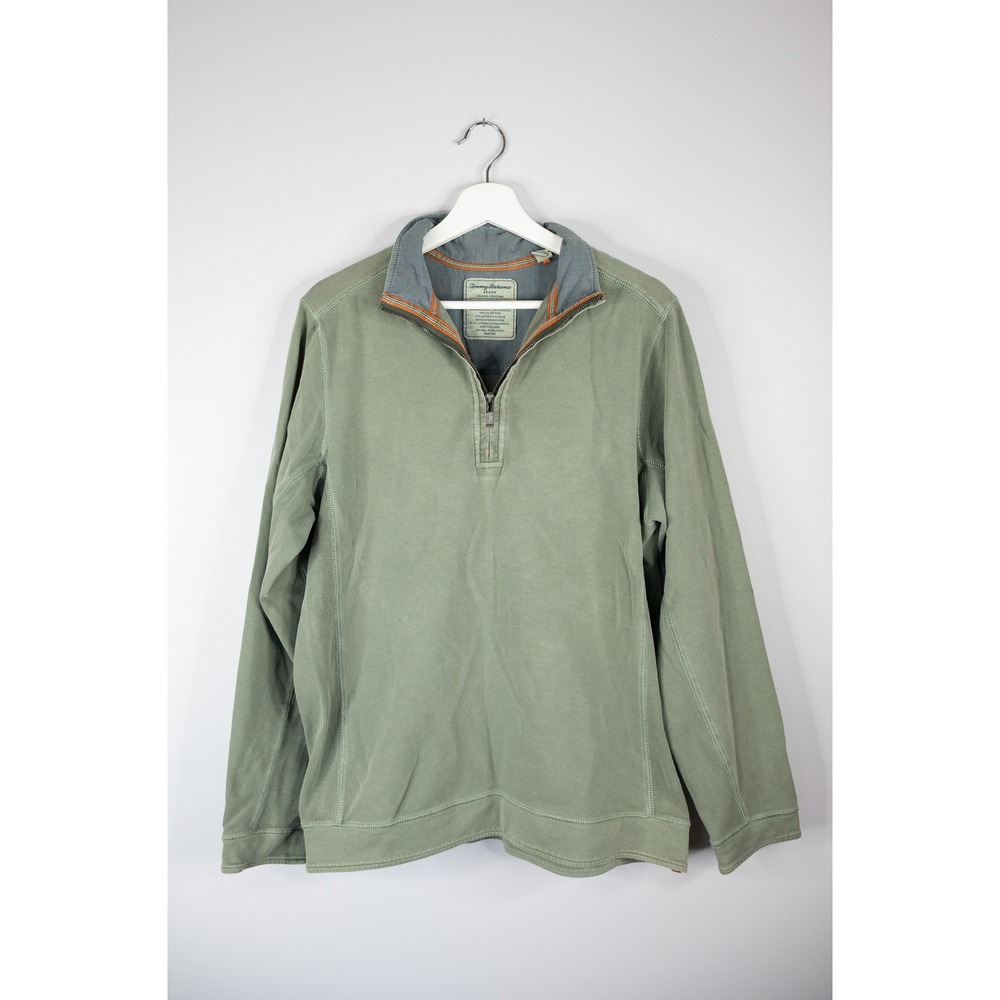 Tommy Bahama Quarter Zip Pullover Mens Small Green Good Mock Neck Cotton Blend